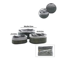 Gri 3 Boy Oval Bambu Kenar Organizer Sepet Ahşap Altlık - Bezli 12X21-16X25-20X30CM