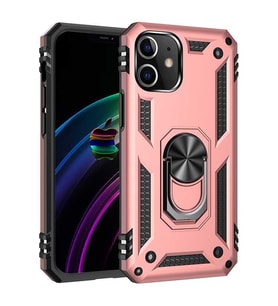 Apple iPhone 12 Mini Kılıf Metal For Car Yüzüklü Standlı Military Ring Serisi (Rose)