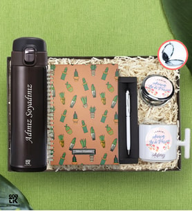 Anneler Gününe Özel Kişiye Özel Kahverengi Paslanmaz Kilitli Kapaklı Termos & Canım Annem İyi ki Varsın Baskılı T Kulplu Kupa & Metal Cep Aynası & Touch Pen Roller Kalem & Desenli Co Notes Defter - GDTK-909124