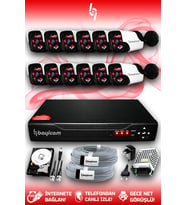 BAYICAM 12 Kameralı Panda 12 Dış Kamera Set 320 GB HDD Full HD Gece Görüşlü Güvenlik Kamerası Sistemi