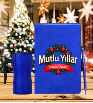 Yılbaşı İçin Kişiye Özel Tasarım Defter Kalem & Termos Mug Hediye Seti