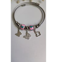 KELEBEKLİ ÇELİK CHARM BİLEKLİK 316L ÇELİK ANTİALERJİK CHARMLARI DA ÇELİKTİR (Çok Renkli)