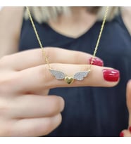 Melek Kanatı Kalbim 925 Ayar Gümüş Zirkon Taşlı Gold Kaplama Kolye (Karışık)