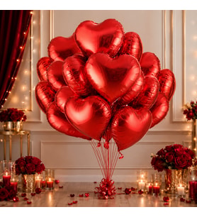 VIP KALİTE 46 CM ŞİŞER 16 ADET PARLAK METALİK KIRMIZI KALPLİ FOLYO BALON KIRMIZI KALPLİ BALON 46 CM