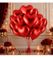 VIP KALİTE 46 CM ŞİŞER 16 ADET PARLAK METALİK KIRMIZI KALPLİ FOLYO BALON KIRMIZI KALPLİ BALON 46 CM