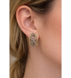 Xuping Rose Gold Oval Zincir Desenli Taşlı Kadın Çelik Küpe