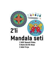 2'li Mandala Boyama Seti- Okul-aile Etkinliği-2 Ham Mdf Plaka, 6 Renk Boya,2 Fırça Model-28