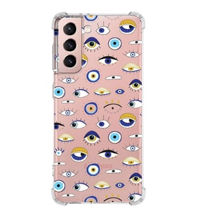 PrintiFy Samsung Galaxy S21 Uyumlu Nazar Boncuğu 2 Baskılı Şeffaf Köşe Korumalı Antişok Kılıf
