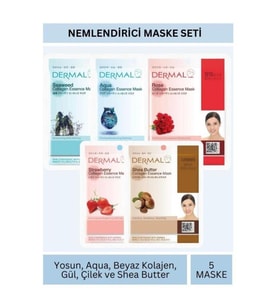 Nemlendirici Deniz Yosunu Aqua Gül Çilek Karite Yağı Özlü Maske Seti 23gr x 5Adet