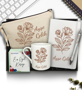 Kişiye Özel El Çantası & Defter & Kupa & Kalem Hediye Seti
