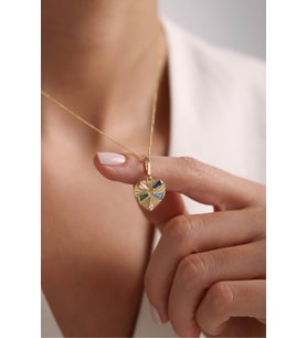 Heritage Mix Taşlı Kalp Kilitli Charm Kolye