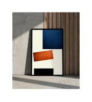 Ahşap Çerçeveli Tablo - Modern Soyut Geometrik Tablo -Turuncu Lacivert Duvar Dekoru-Çerçeveli Poster (Karışık)