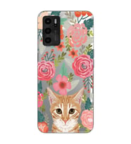 Oppo A55 Uyumlu Kedi ve Çiçek Desenli Şeffaf Telefon Kılıfı