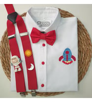 cool partyshop kırmızı ASTRONOT UZAY konseptli erkek çocuk askı papyon gömlek