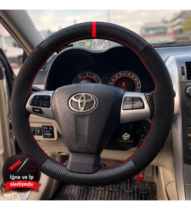 Toyota Verso AR20 Dikme Direksiyon Kılıfı Alcantara Süet Mat Karbon Kırmızı Yüzük ve Dikiş 2009-2013