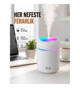 Mey İthalat® ABS Gövdeli 300ml USB Nemlendirici – Beyaz, Gri, Pembe Renk