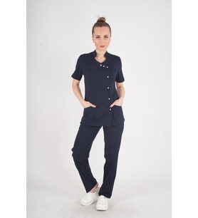 Aylu Model Soft Likra Lacivert Doktor Hemşire Hastane Scrubs Üniforma Takımı