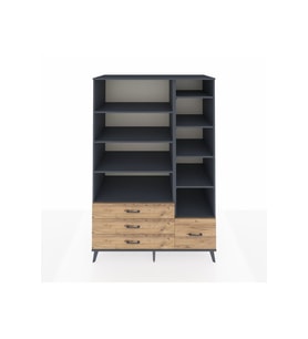 Kronos Dolap 9 Raflı 4 Çekmeceli  132x59x195 Antrasit-Antrasit/Çam