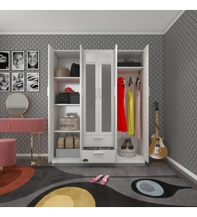 Kenzlife gardırop 6 kapılı çekmeceli begonvil150 byz aynalı kapaklı gardolap dolap (Karışık)