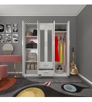 Kenzlife gardırop 6 kapılı çekmeceli begonvil150 byz aynalı kapaklı gardolap dolap (Karışık)
