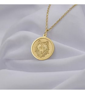 Kişiye Özel 925 Ayar Gümüş Tasarım Kurt Figürlü Kolye (Gold)