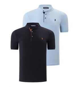 İKİLİ SET T8560 DEWBERRY ERKEK T-SHIRT-AÇIK MAVİ-SİYAH