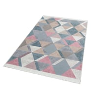 Makine Kaymaz Yıkanabilir Mavi Geometrik Jüt Salon Mutfak Halısı Koridor Halısı Yolluk 10 blue pink