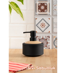 Porsima 3152 Banyo ve Mutfak Sıvı Sabunluk 350ML Siyah-Ahşap