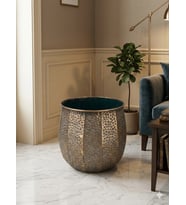 PANALI PNL-MG93 L Dekoratif Metal Saksı - Antik Bakır - 37x38 cm