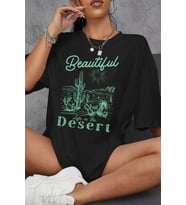Beautiful Baskılı Pamuklu Oversize Tişört (Siyah)