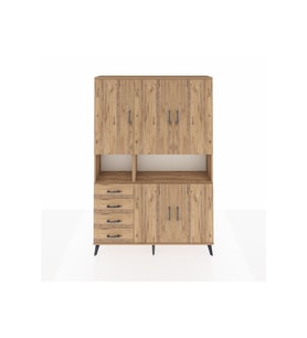 Arges Gardrop 7 Raflı 4 Çekmeceli 5 Kapaklı 132x30x195 Çam-Çam