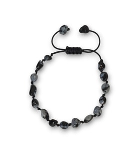 Kar Tanesi Obsidyen Bileklik Makrome Ayarlı 405-4