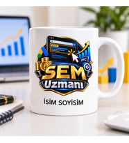 SEM Uzmanı Kupa Bardak Arama Ekranı ve Yükselen Ok Desenli