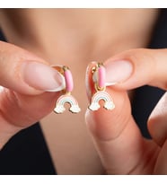 Vaoov 925 Ayar Gümüş Mineli Pembe Gökkuşağı Çocuk Küpe (Altın)
