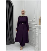 Erva Kadın Koyu Mor İkili Takım Şık Tesettür Takım Günlük Rahat Alt Üst Kombin