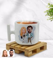 BK Gift Kişiye Özel Sevgililer Karikatürlü T Kulplu Beyaz Middle Kupa Bardak-93