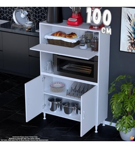 Eliusta Rona 100 cm Çok Amaçlı Mutfak Kiler Dolabı Raflı Mikrodalga Fırın Standı Banyo Dolabı 100x150x32 cm