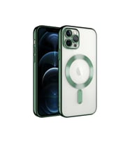 Apple iPhone 12 Pro Max Uyumlu Kılıf Kamera Korumalı M-safe Wireless Şarj Özellikli Zore Demre Kapak (Koyu Yeşil)