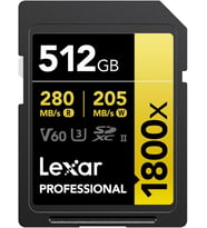 Lexar Gold Serisi Profesyonel 1800X 512Gb Sdxc Uhs-Ii U3 Hafıza Kartı (Çok Renkli)
