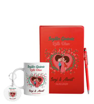 Sevgililer Gününe Özel Kırmızı Defter Kalem Kupa & Süblimasyon Anahtarlık Hediye Seti 3