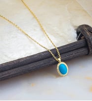925 Ayar Firuze Taşlı Oval Minimal Gümüş Kolye
