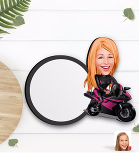 BK Gift Kişiye Özel Kadın Motorcu Karikatürlü Ahşap Bardak Altlığı-1