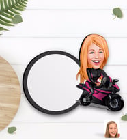 BK Gift Kişiye Özel Kadın Motorcu Karikatürlü Ahşap Bardak Altlığı-1