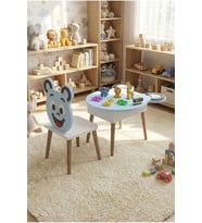 Çocuk Masası & Çocuk Sandalyesi Happy Face Sevimli Figürlü Set Mavi