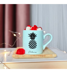 Ananas Tasarımlı Kişiye Özel Yeşil Türk Kahvesi Fincanı