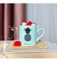 Ananas Tasarımlı Kişiye Özel Yeşil Türk Kahvesi Fincanı