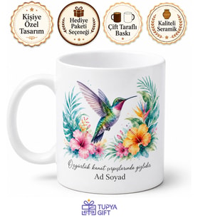 Kolibri Temalı Baskılı Kupa Bardak Özel Tasarım Hediye Porselen Mug