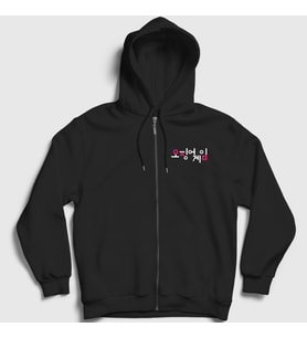 Presmono Unisex Siyah Korean Logo Squid Game Fermuarlı Kapüşonlu Sweatshirt 260970tt