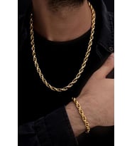 Erkek Çelik Bileklik Kolye Set -22 Ayar Gerçek Altın Kaplama Sarmal Model Çelik Set