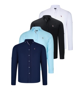 DÖRTLÜ SET G674 DEWBERRY ERKEK GÖMLEK-SİYAH-BEYAZ-LACİVERT-CAMGÖBEĞİ (Karışık)